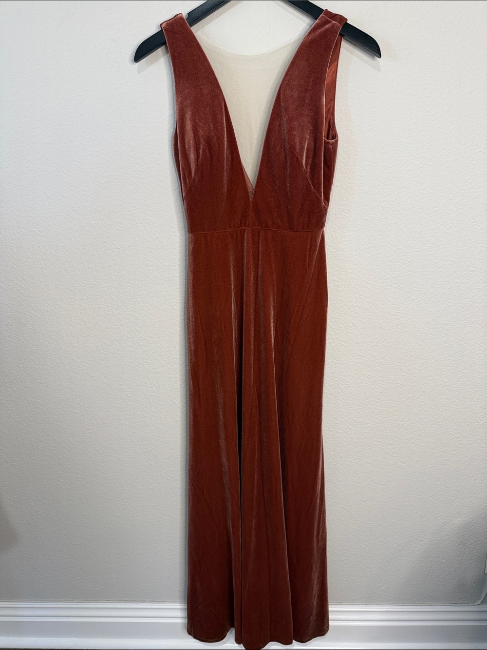 Jenny Yoo Rust Velvet Sleeveless V-Neck Maxi Dress Size 0